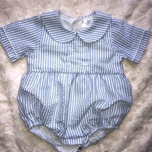 Blue and White Striped Baby Romper